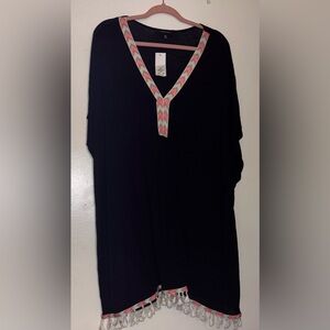 Black V-Neck coverup with Pink Accents